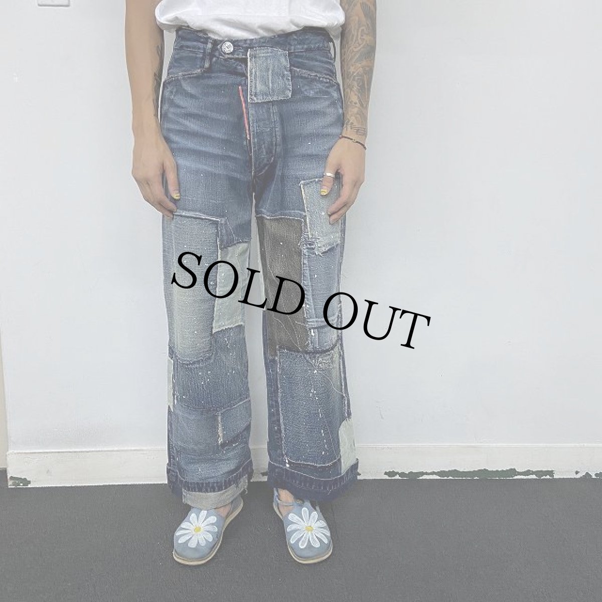 画像4: KAPITAL パッチワーク フレアデニムパンツ W28 (4)