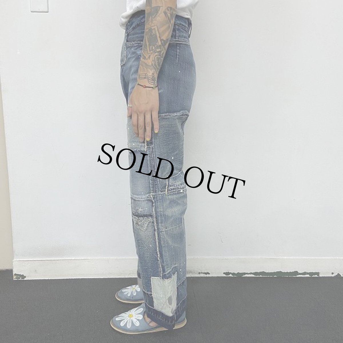 画像5: KAPITAL パッチワーク フレアデニムパンツ W28 (5)