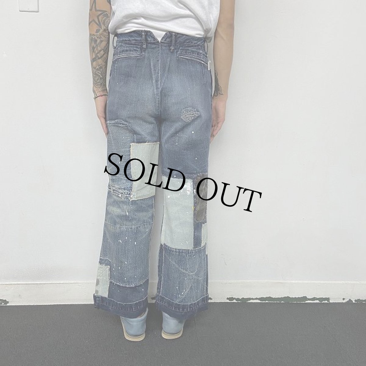 画像6: KAPITAL パッチワーク フレアデニムパンツ W28 (6)