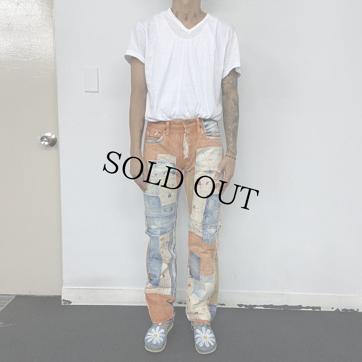 画像3: KAPITAL KOUNTRY パッチワーク×刺し子 カラーデニムパンツ W28 (3)