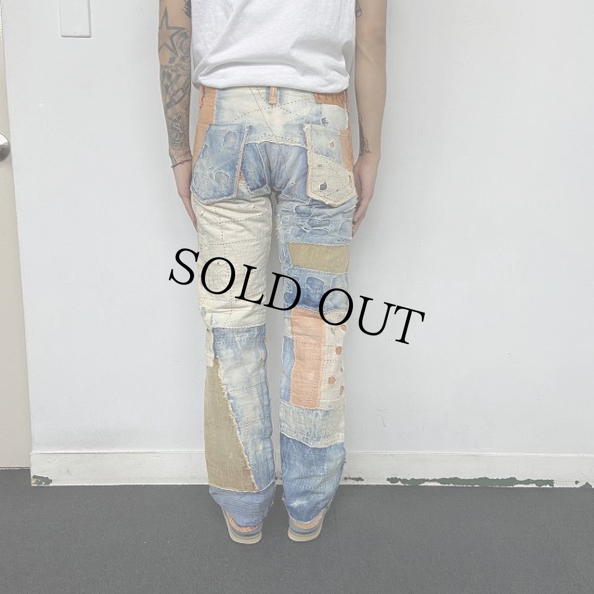 画像6: KAPITAL KOUNTRY パッチワーク×刺し子 カラーデニムパンツ W28 (6)