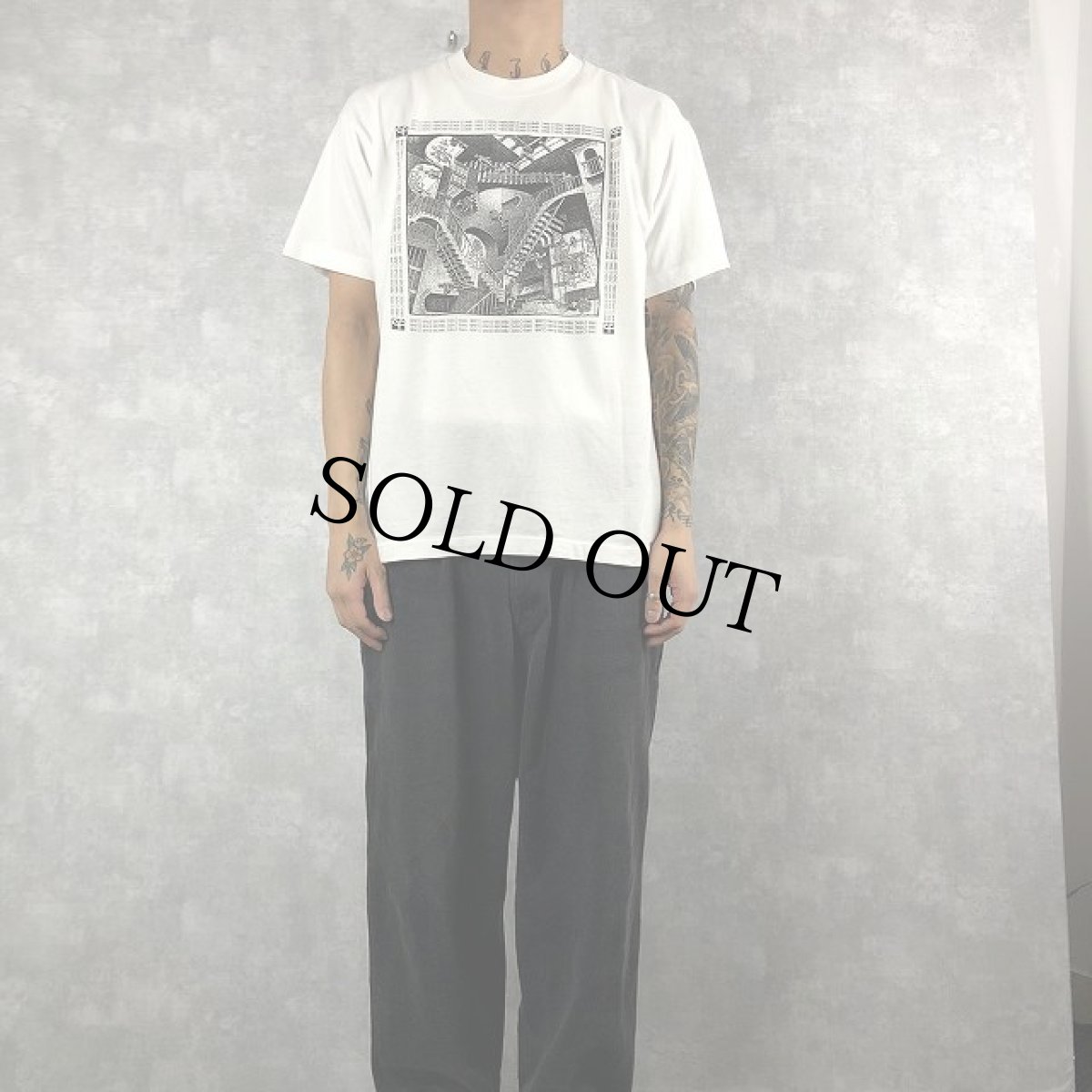 画像3: 90's M.C. ESCHER　Relativity "cystic fibrosis stair climb" アートTシャツ L (3)