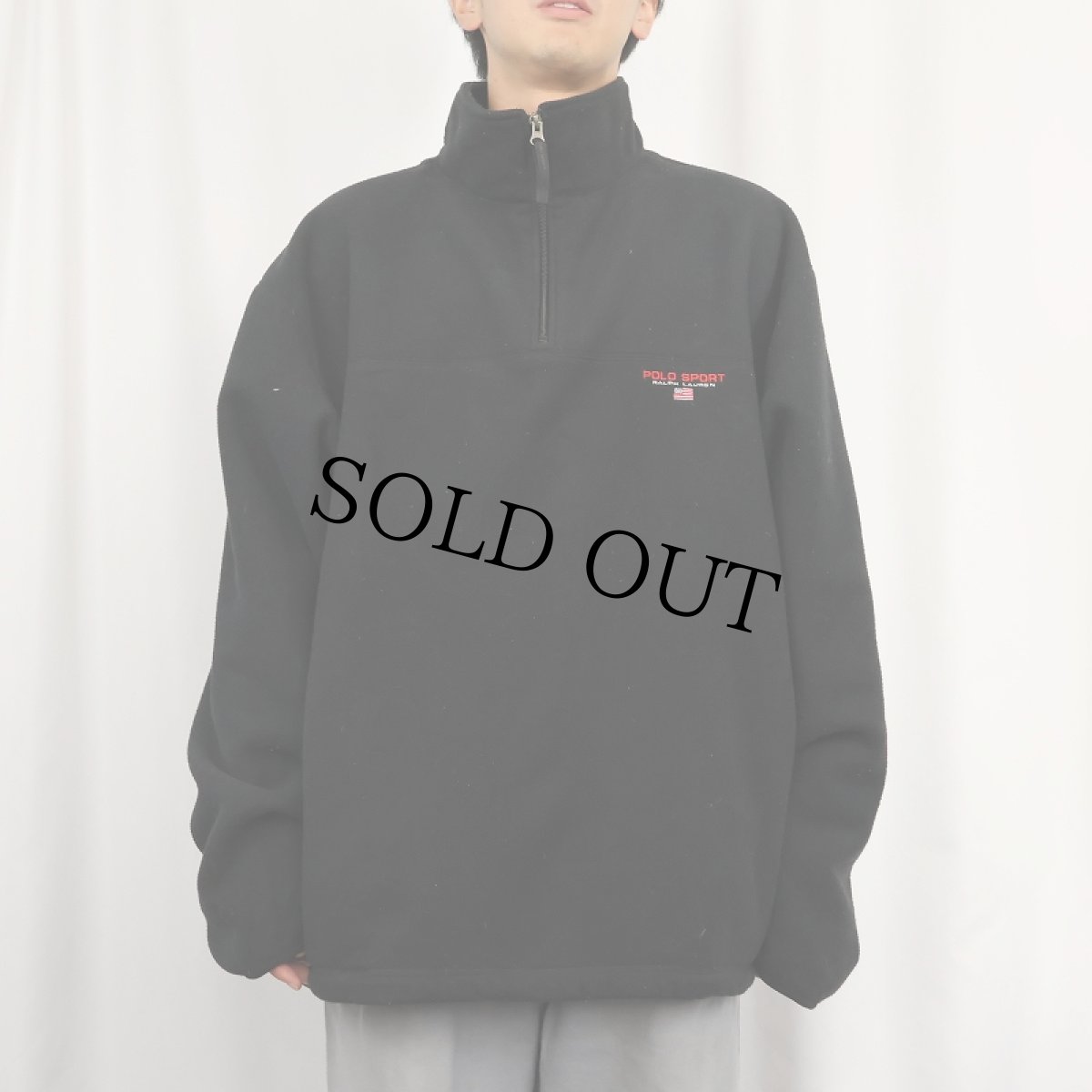 画像2: 90's POLO SPORT Ralph Lauren ロゴ刺繍 ハーフジップ フリースジャケット BLACK XXL (2)
