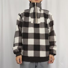 画像2: 90's TRADER BAY バッファローチェック柄 ハーフジップ フリースジャケット L (2)