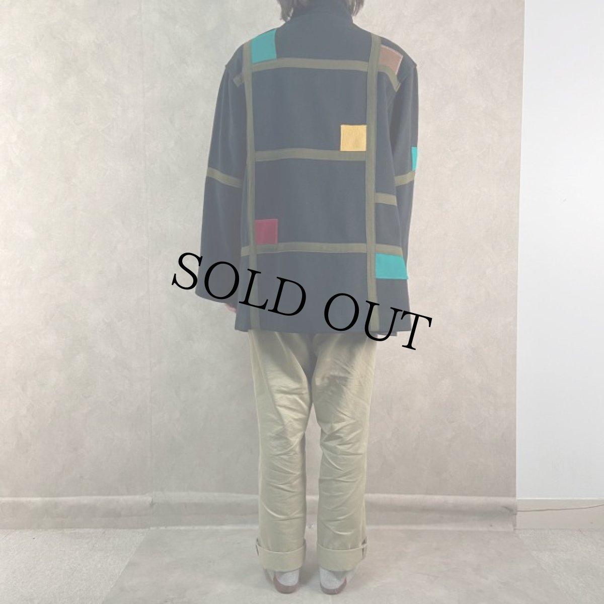 画像4: 80's STEVE EVANS USA製 モンドリアンパターン ウールコート (4)