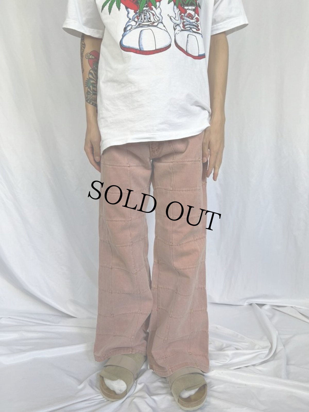 画像2: 70's〜 パッチワーク コットンツイルフレアパンツ W31 (2)