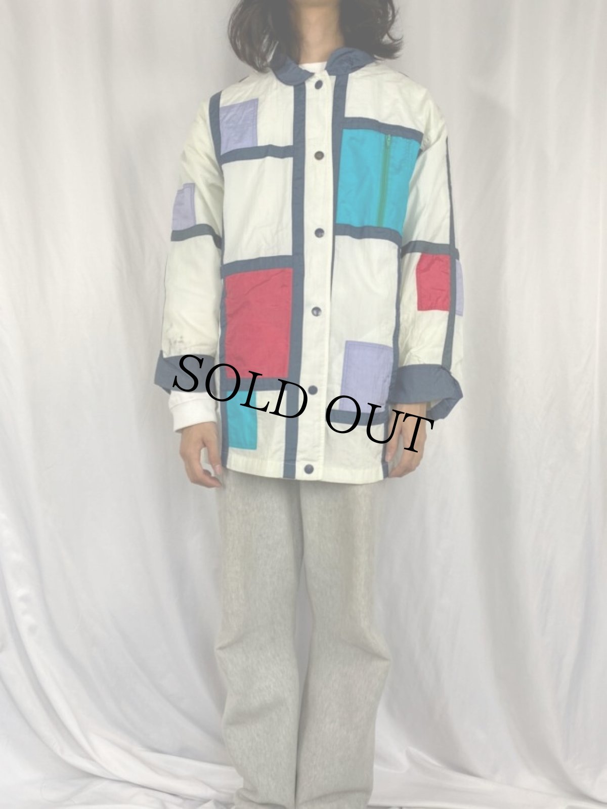 画像2: 90's DANI COLBY モンドリアンパターン ナイロンジャケット (2)
