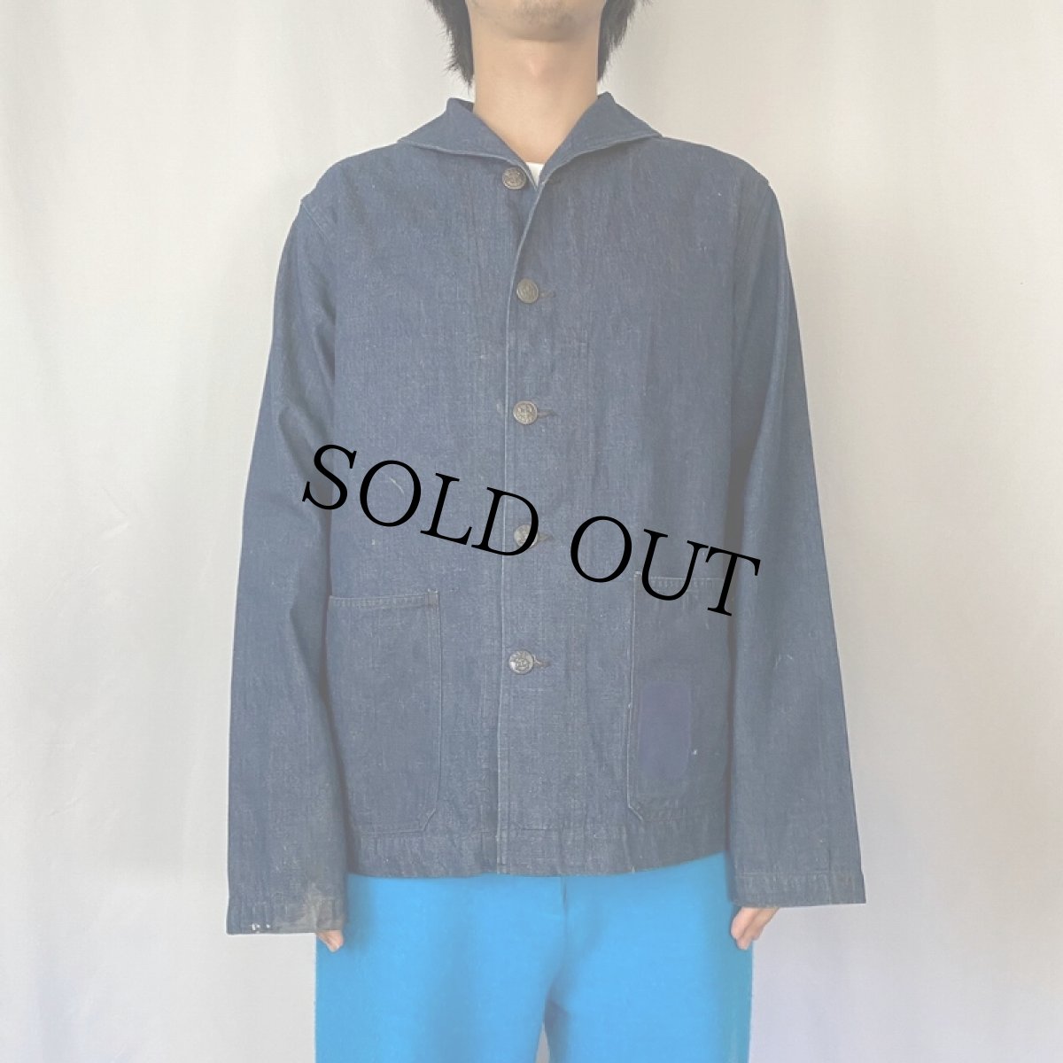 画像2: 40's U.S.NAVY ショールカラー デニムカバーオール (2)