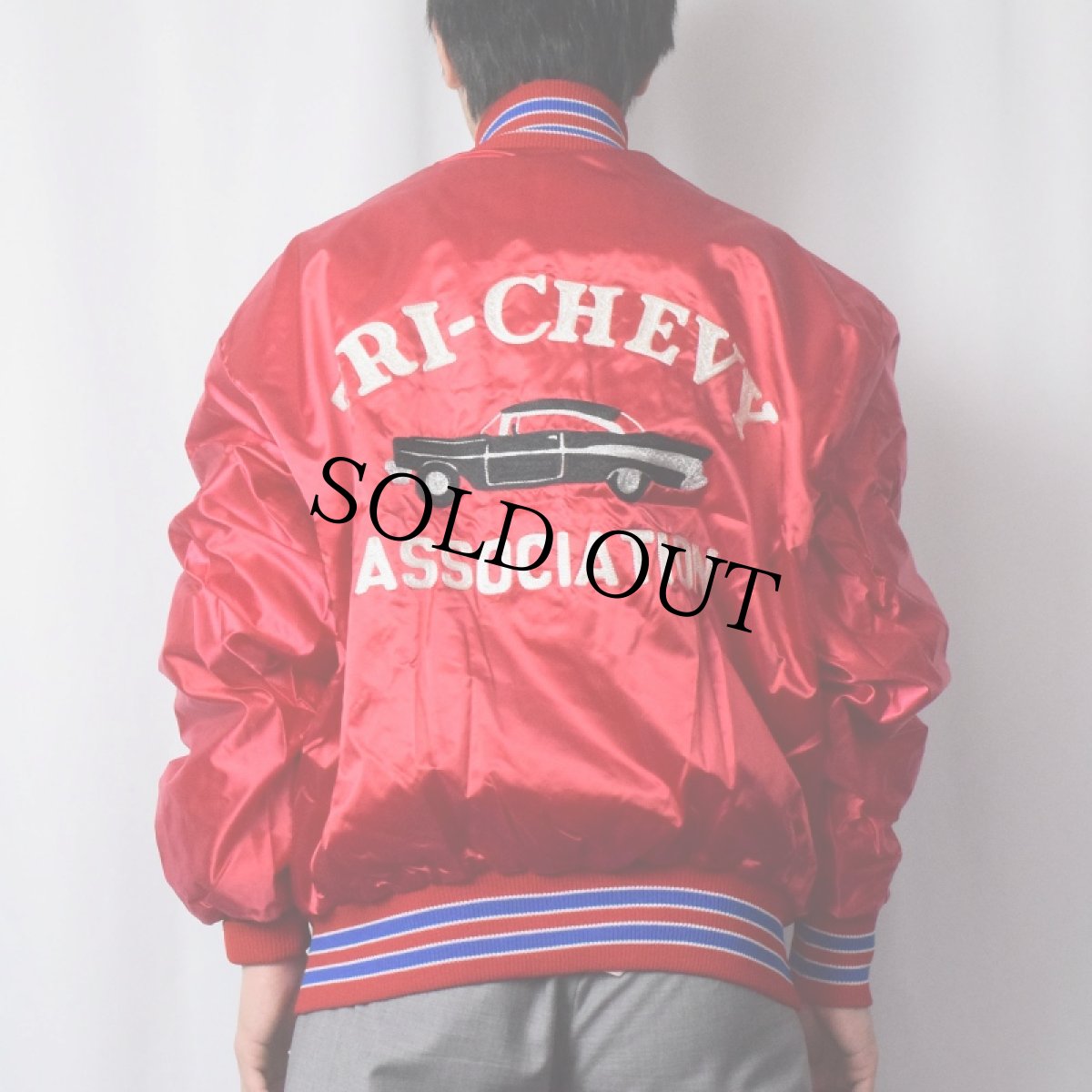 画像4: 70's DeLONG USA製 "TRI-CHEVY ASSOCIATION" チェーン刺繍 ナイロンスタジャン XL (4)