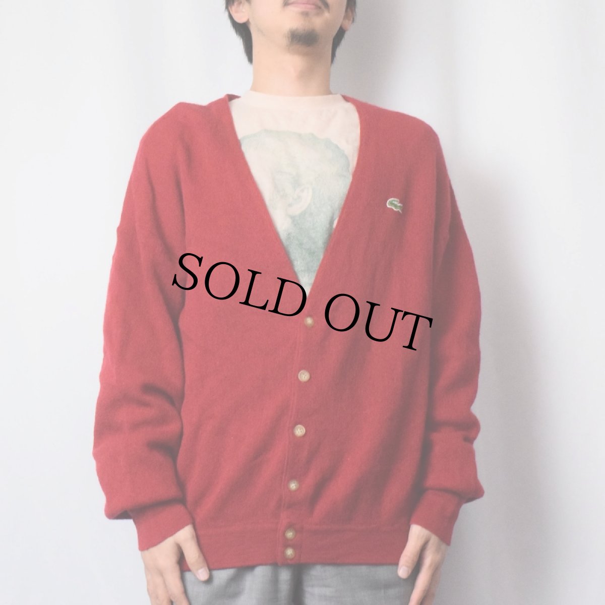 画像2: 80's CHEMISE LACOSTE FRANCE製 ロゴワッペン ウールニットカーディガン SIZE7 (2)