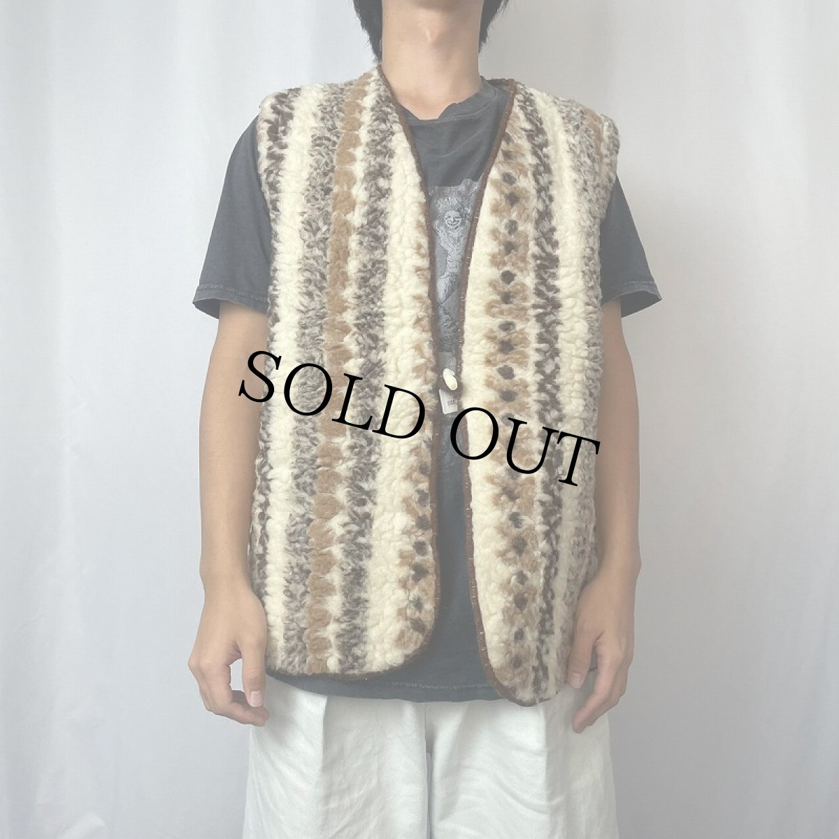 画像2: ストライプ柄 ウールボアベスト (2)