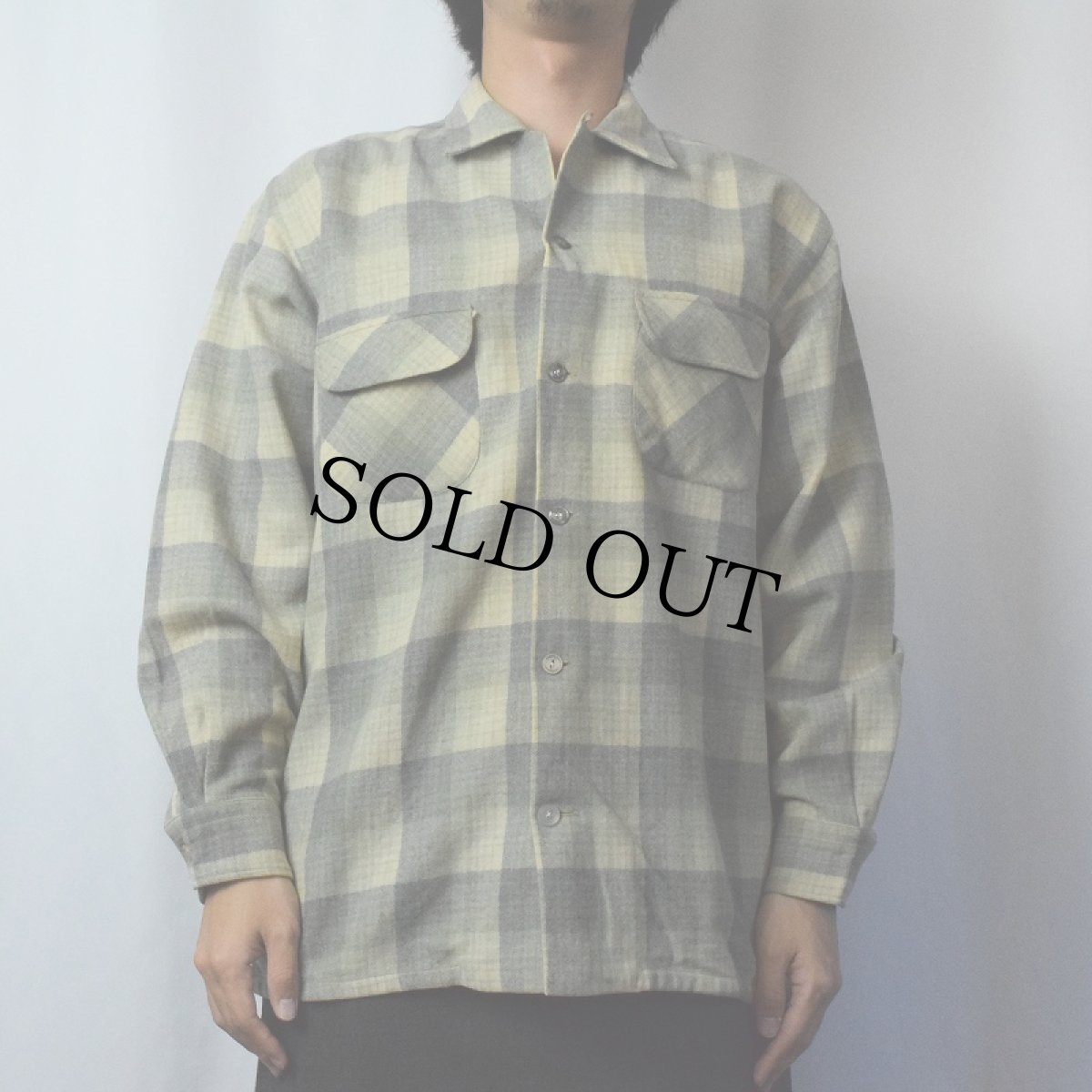 画像2: 60〜70's PENNEY'S TOWNCRAFT チェック柄 オープンカラーウールシャツ M (2)