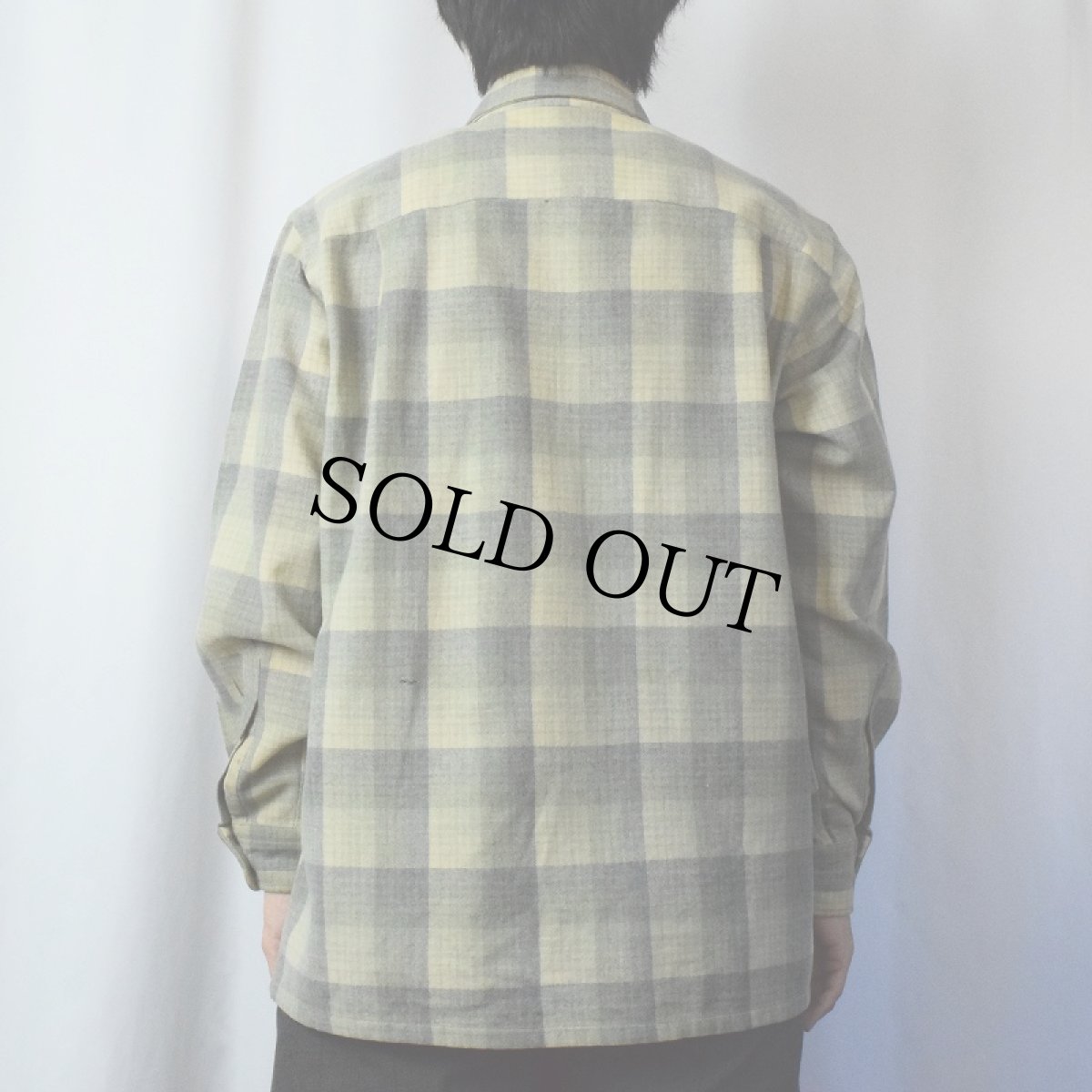 画像3: 60〜70's PENNEY'S TOWNCRAFT チェック柄 オープンカラーウールシャツ M (3)