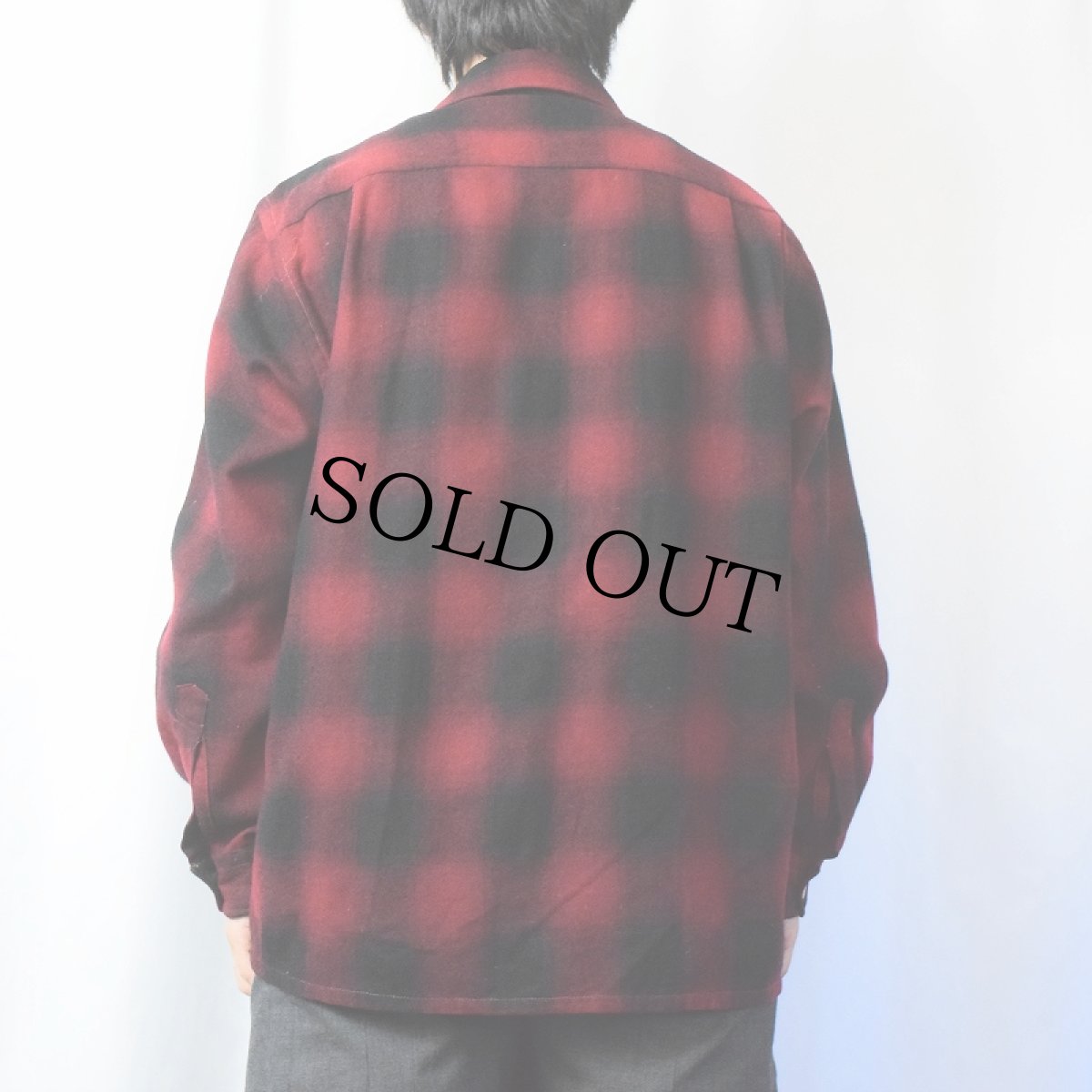 画像3: 60's Golden Line オンブレーチェック柄 オープンカラーウールシャツ L (3)