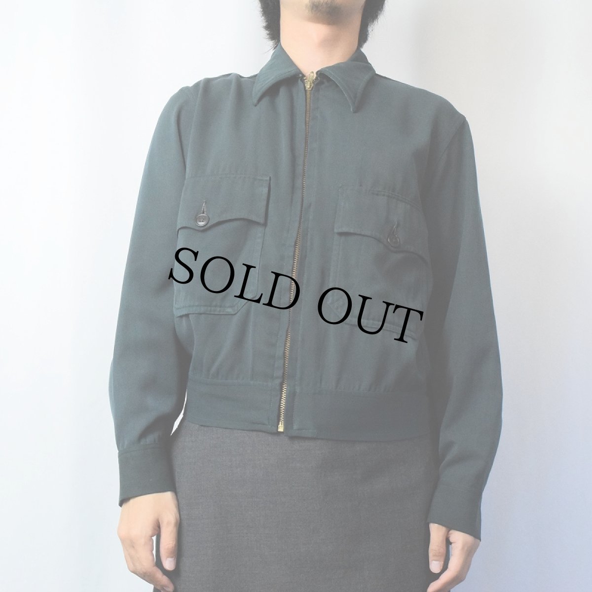 画像2: 60〜70's レーヨン×コットンギャバジン ワークジャケット GREEN (2)