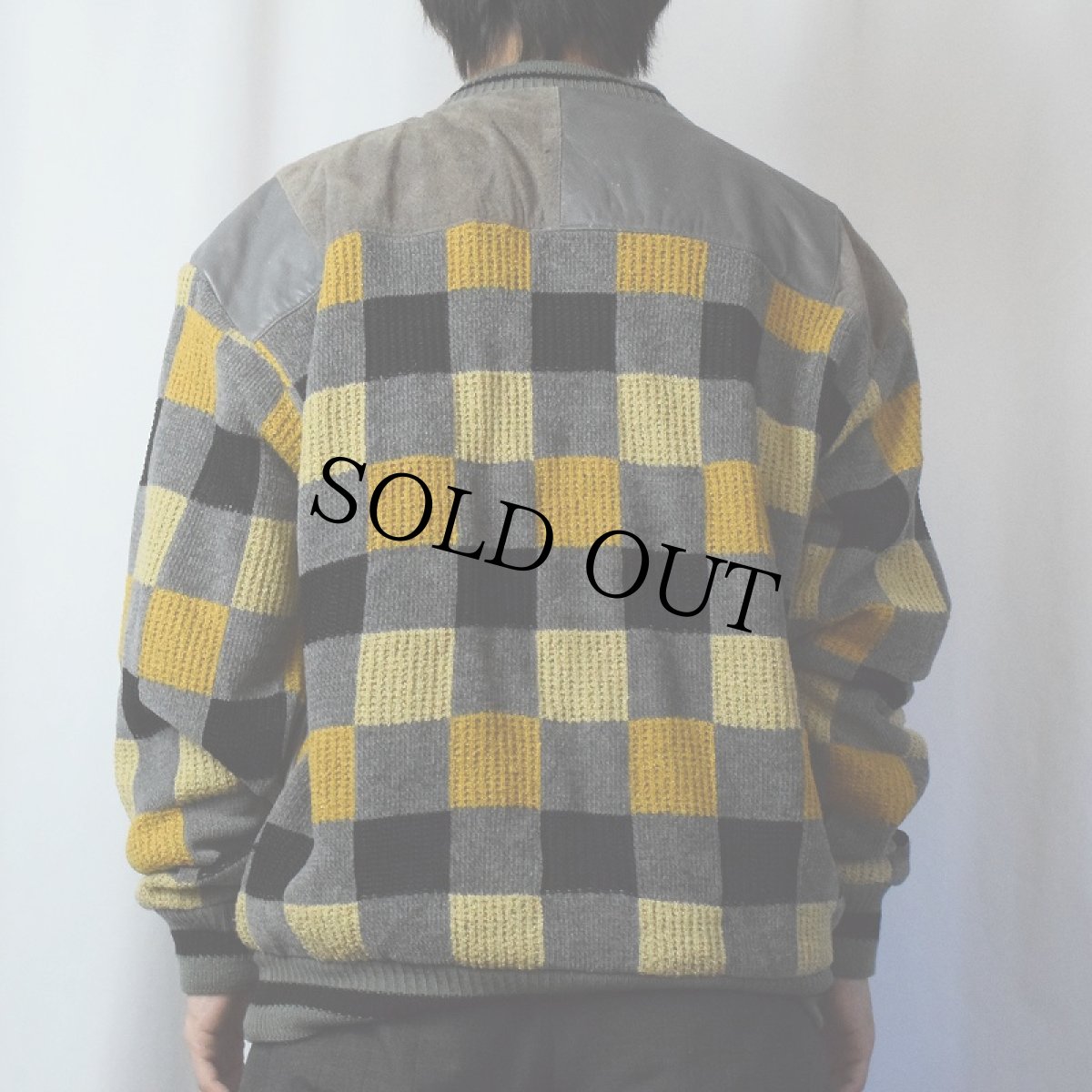 画像3: SAXONY レザー×ニット 切り替えデザイン プルオーバー L (3)