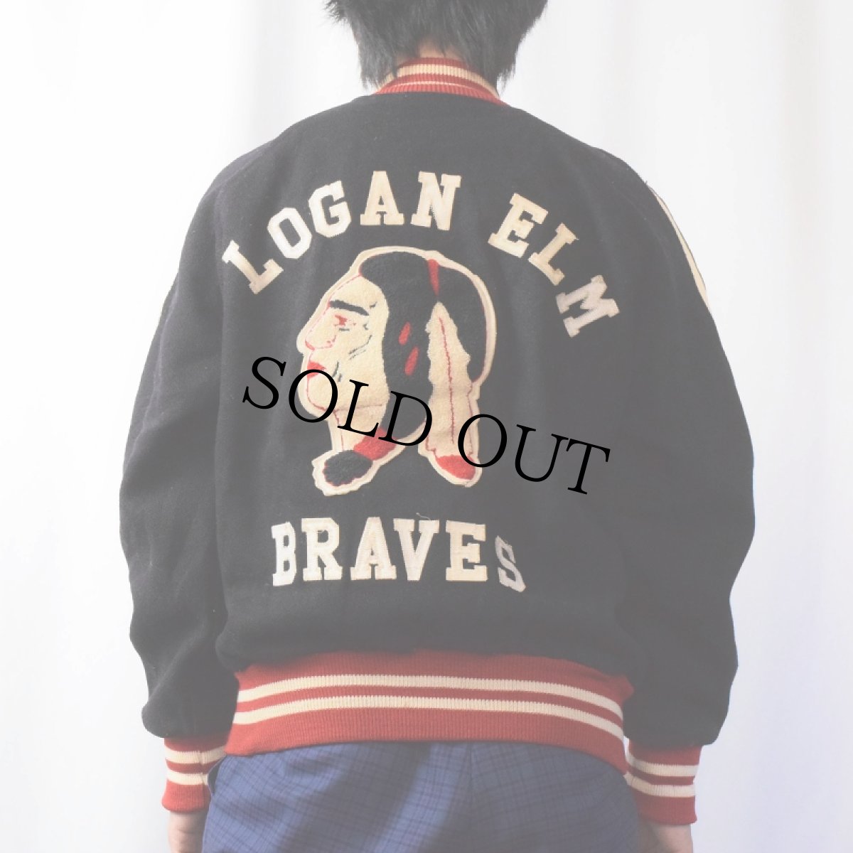 画像4: 80's USA製 "LOGAN ELM BRAVES" インディアンヘッド メルトンウールスタジャン (4)
