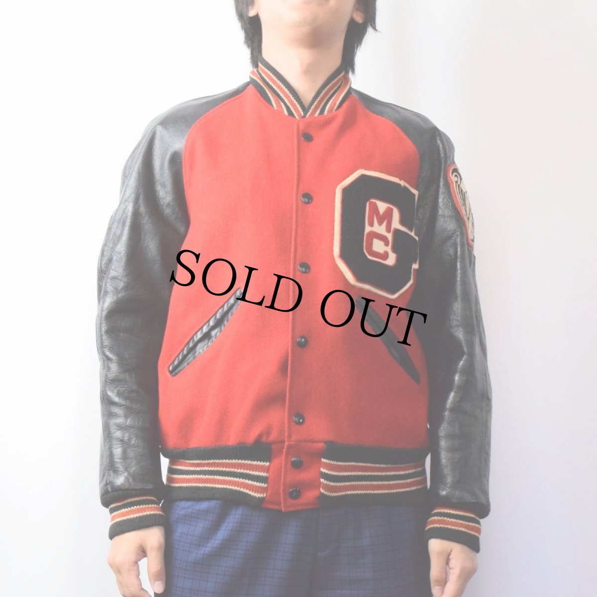 画像2: 【SALE】 70〜80's "GMC" ワッペン付き レザー×メルトンウールスタジャン SIZE38 (2)