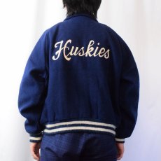 画像5: 70's Empire "Huskies" チェーン刺繍 キルティングライナー メルトンウールスタジャン (5)