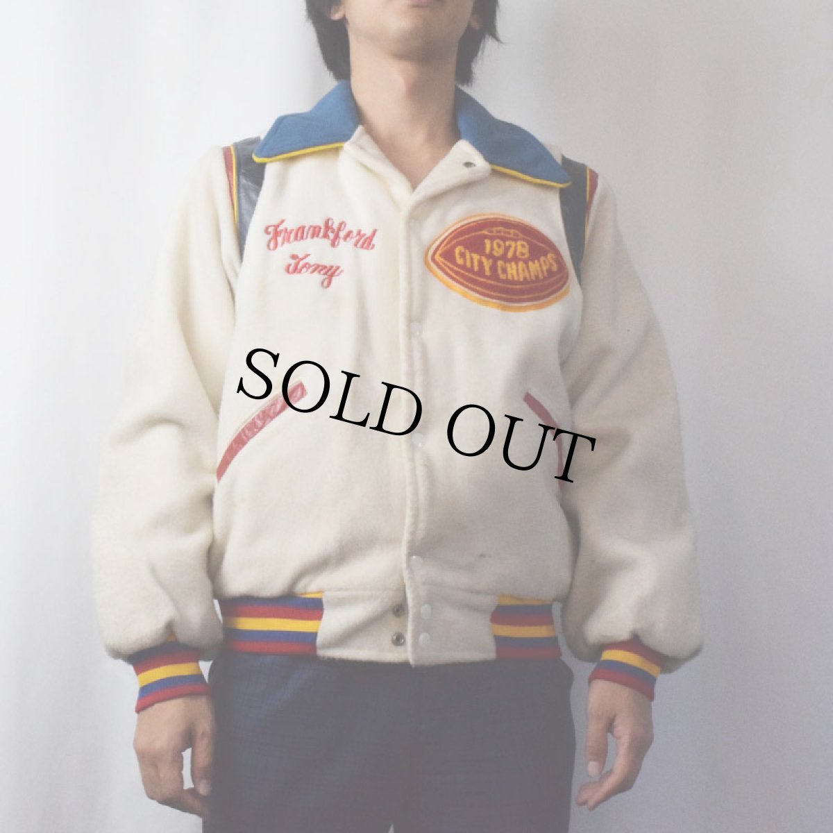 画像4: 70's ALVIN "Frankford" チェーン刺繍 キルティングライナー スタジャン SIZE40 (4)