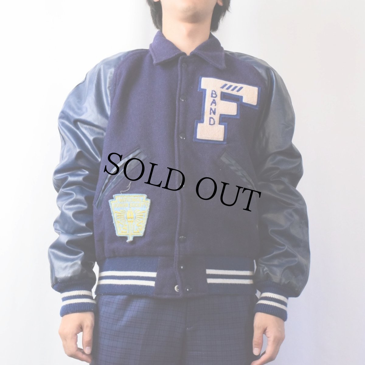 画像2: 〜70's PASADENA ワッペン付き レザー×メルトンウールスタジャン SIZE42 (2)