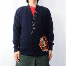 画像2: 50's Shannon and Johnson ピンズ付き レタードニットカーディガン NAVY SIZE42 (2)