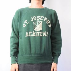 画像2: 60's Champion 大文字ランタグ USA製 "ST. JOSEPH'S ACADEMY" フロッキープリント ラグランスウェット L (2)