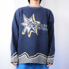 画像2: SWEATER COMPANY 柄織り アクリル×ウール ユーロスキーニットセーター L (2)