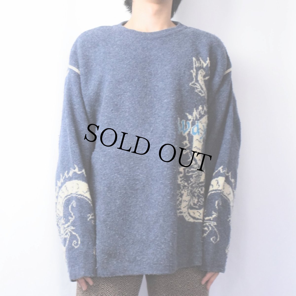 画像2: Waxok 龍柄 ユーロスキーニットセーター NAVY (2)