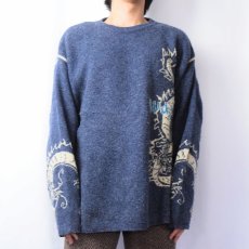 画像2: Waxok 龍柄 ユーロスキーニットセーター NAVY (2)