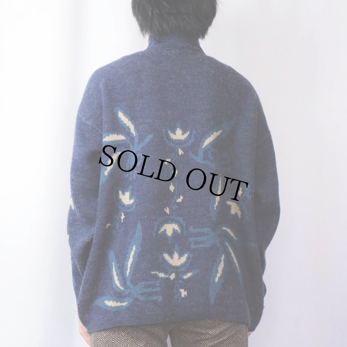 画像3: W.T.BLUE 柄織り ハーフジップ ユーロスキーニットセーター SIZE5 (3)