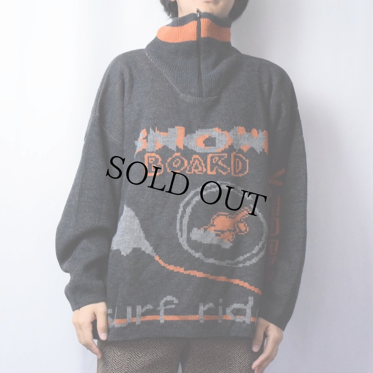 画像2: "SNOW BOARDD" 柄織り ハーフジップ スキーニットセーター (2)