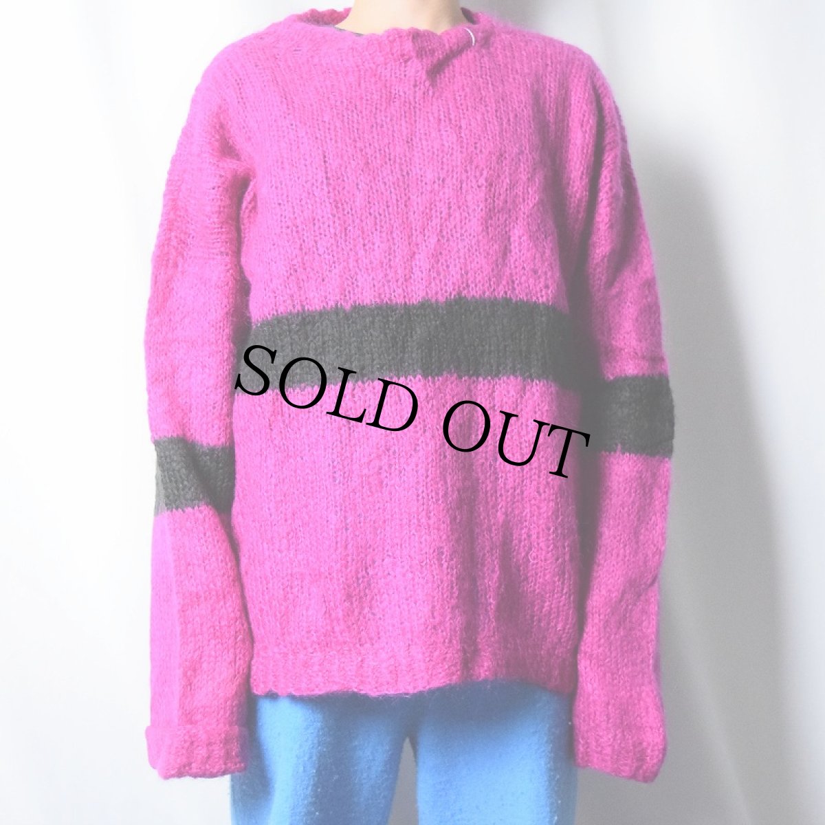 画像2: ラインデザイン ハンドニットモヘアセーター (2)