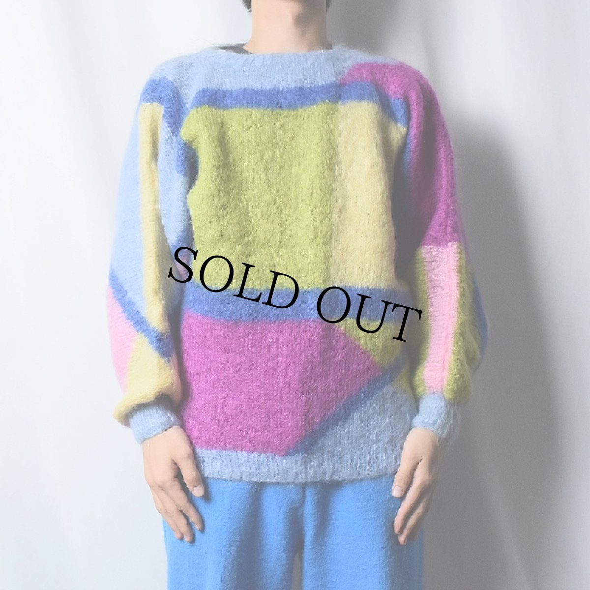画像2: 切り替えデザイン ハンドニットモヘアセーター (2)