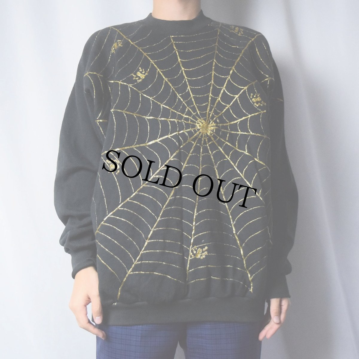 画像2: 90's USA製 蜘蛛の巣柄 ラメプリントラグランスウェット XL (2)
