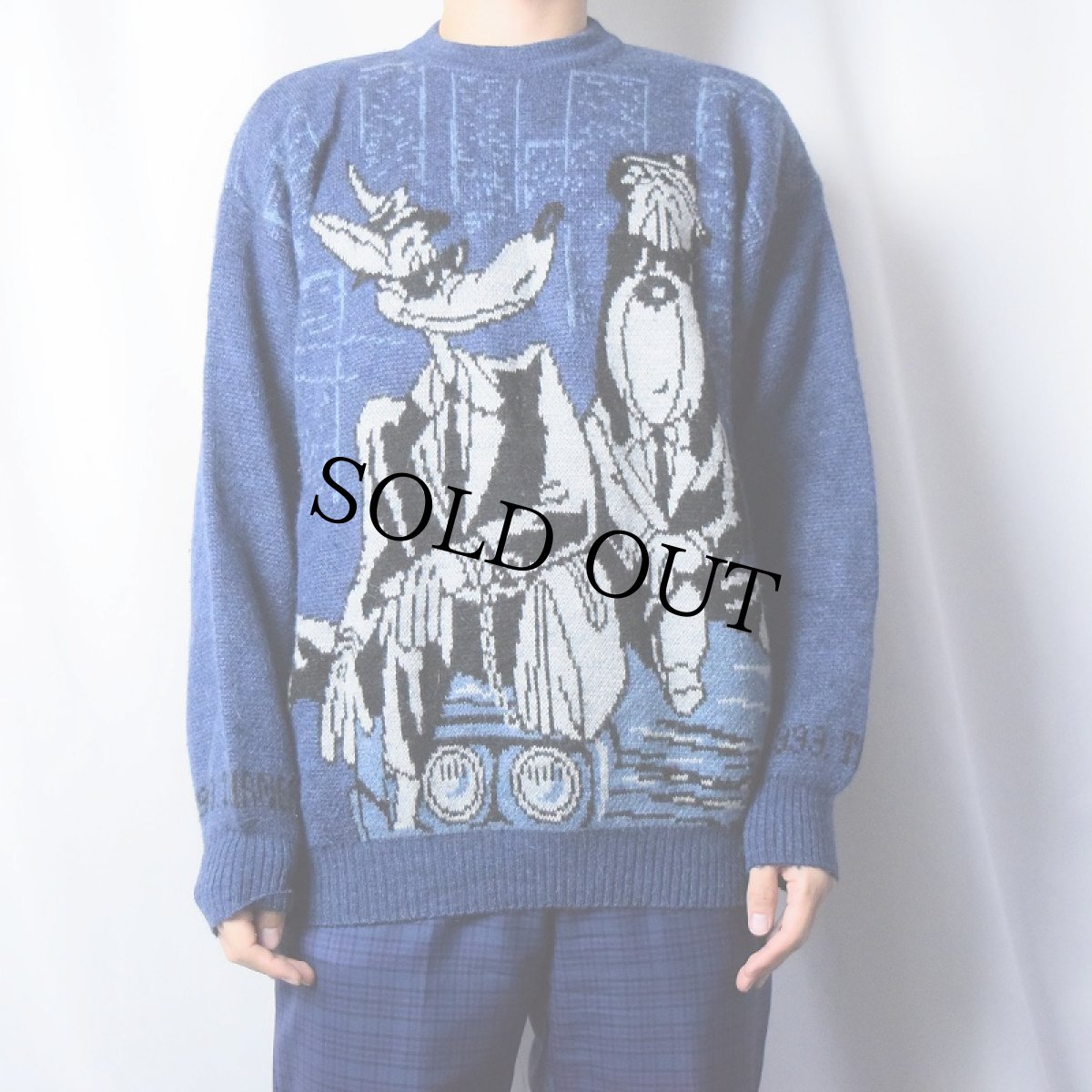 画像2: 90's TEX AVERY FRANCE製 キャラクター柄織り ユーロスキーニットセーター XL (2)