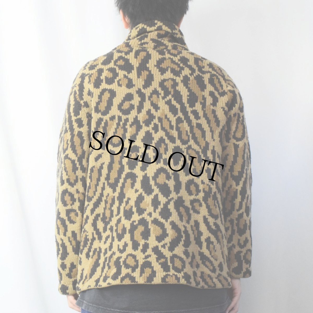 画像3: LAUREN Ralph Lauren レオパード柄 ショールカラー ウールニットカーディガン M (3)