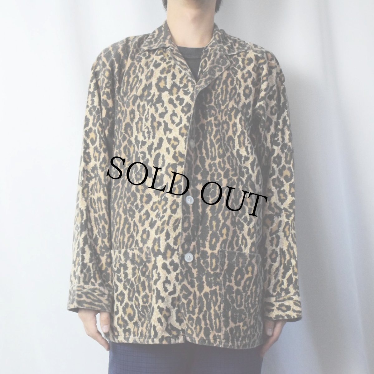 画像2: 80〜90's Nick & Nora USA製 レオパード柄 プリントンネルシャツ (2)