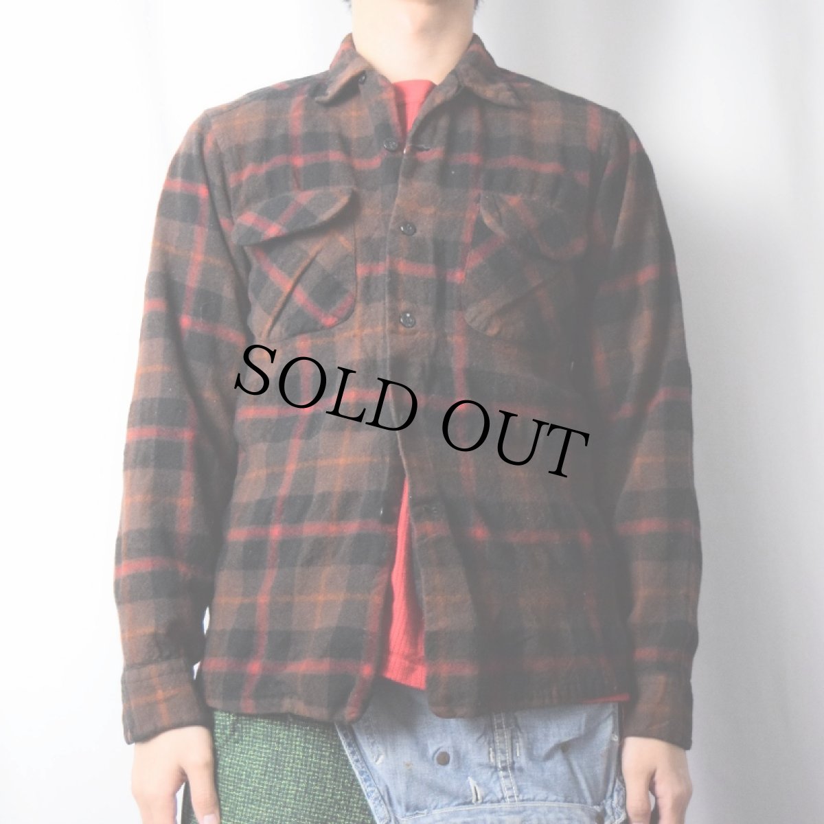 画像2: 60's PENDLETON チェック柄 オープンカラーウールシャツ M (2)