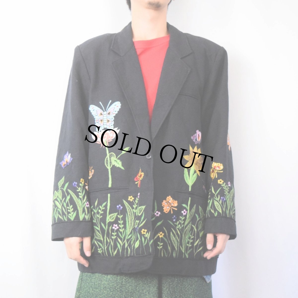 画像2: anage 蝶×花柄 刺繍デザイン テーラードジャケット L (2)