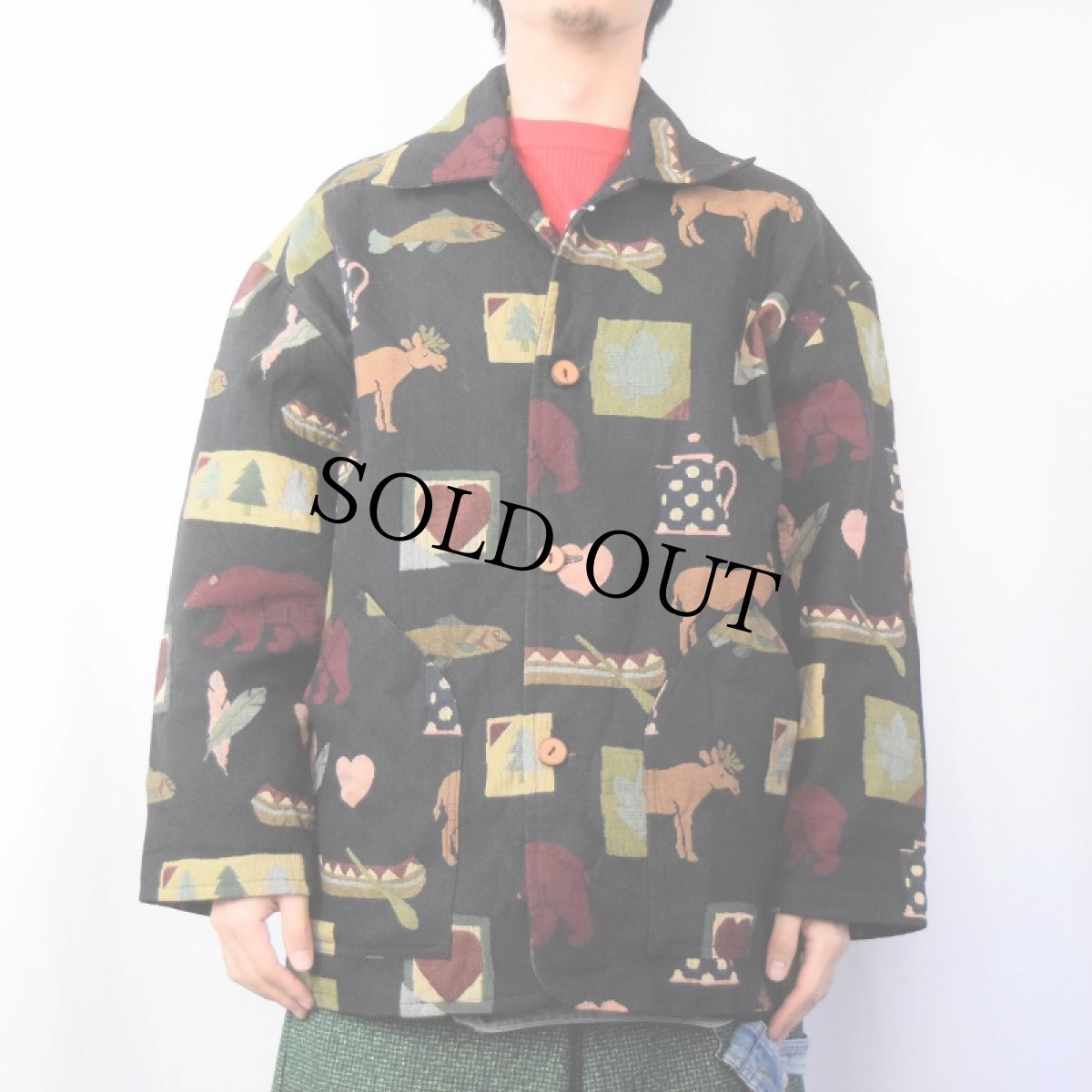 画像2: 90's NORTIQUE CANADA製 総柄 ゴブラン織りジャケット L (2)