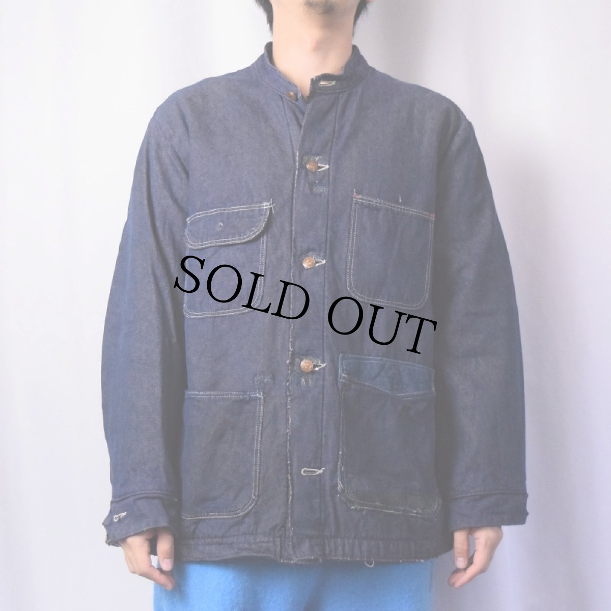 画像2: 70's Wrangler ブランケットライナー スタンドカラーデニムカバーオール SIZE42 (2)
