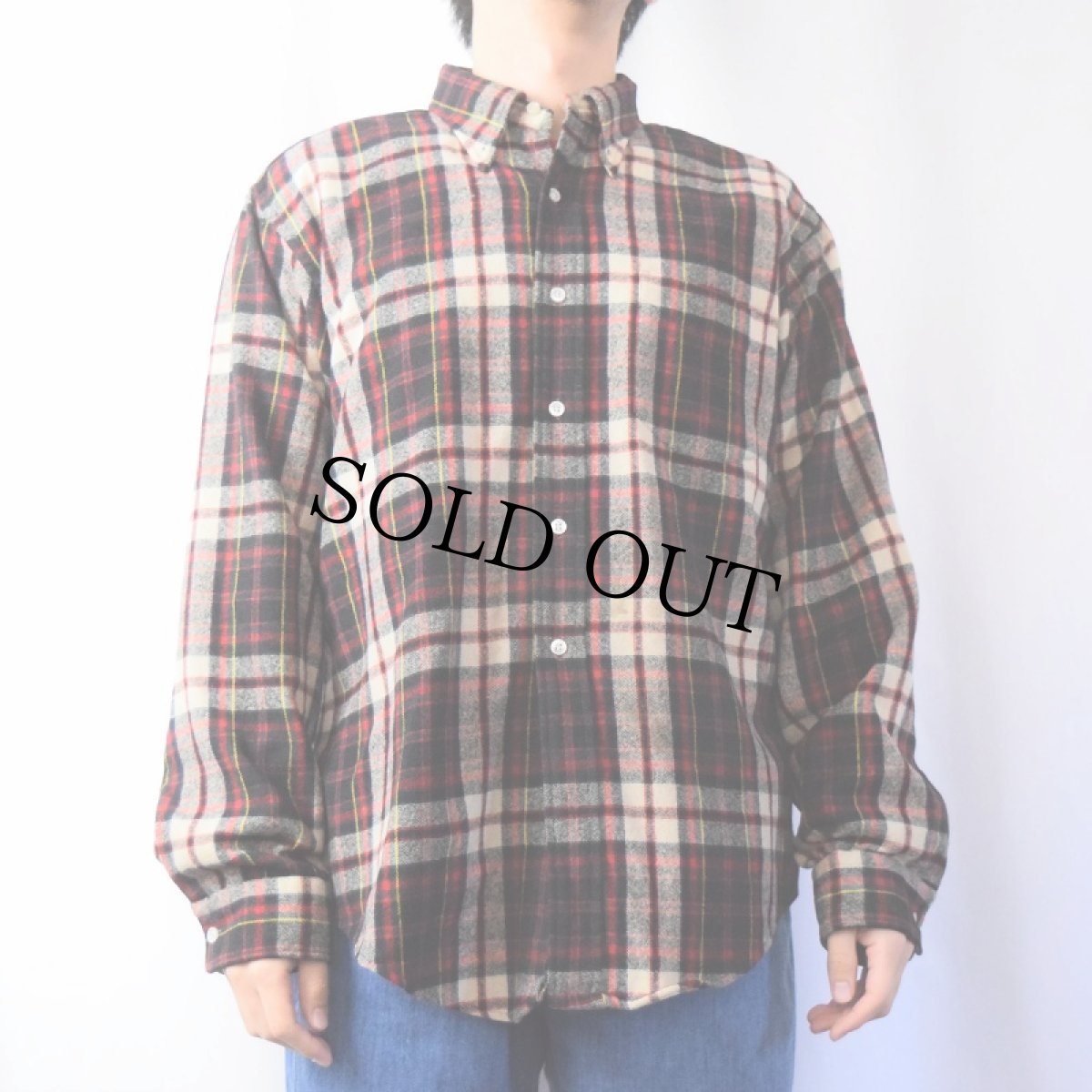 画像2: 60's Bloomingdales チェック柄 ボタンダウンウールシャツ (2)