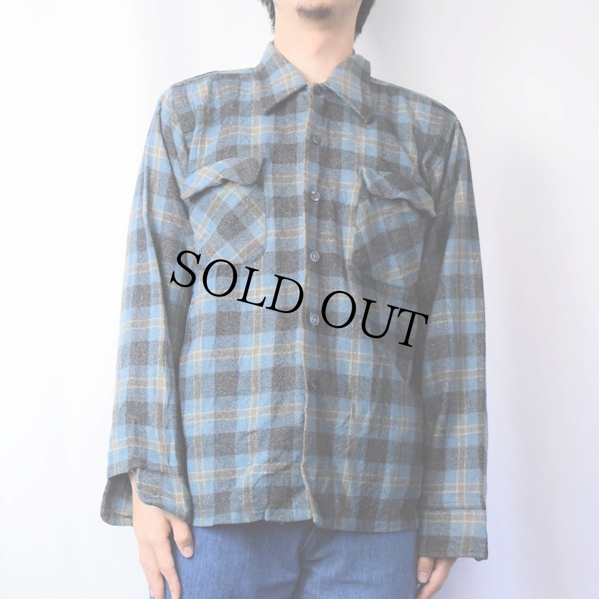 画像2: 〜90's Galaxie ITALY製 チェック柄 ウール×リネンシャツ L (2)