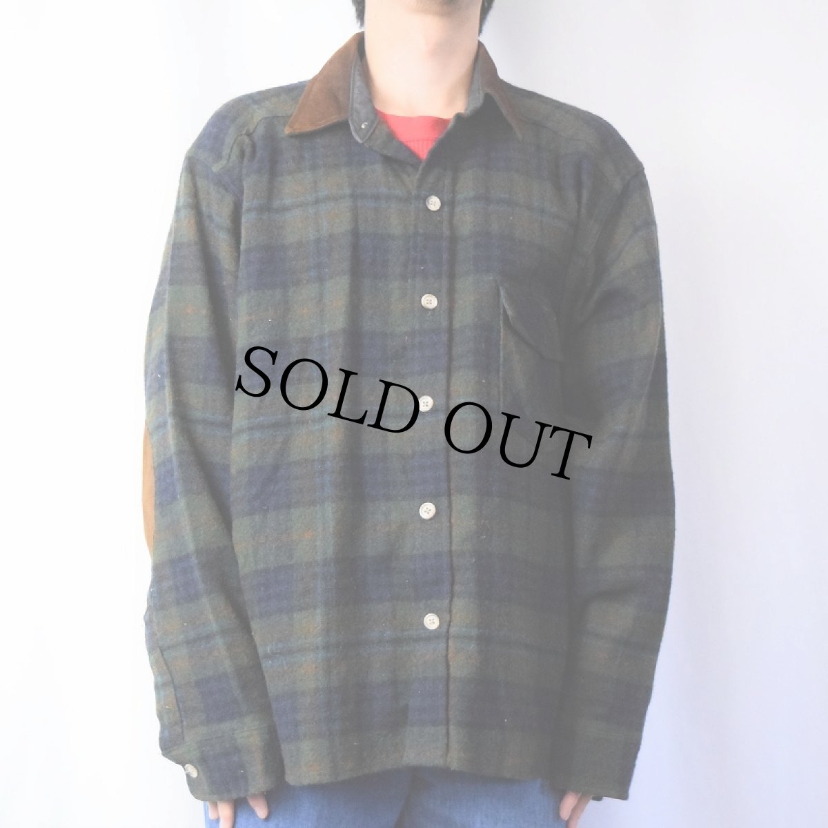 画像2: 80's Woolrich USA製 チェック柄 エルボーパッチ付き ウール×ナイロンシャツ XL (2)
