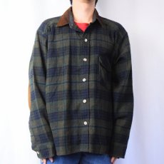 画像2: 80's Woolrich USA製 チェック柄 エルボーパッチ付き ウール×ナイロンシャツ XL (2)