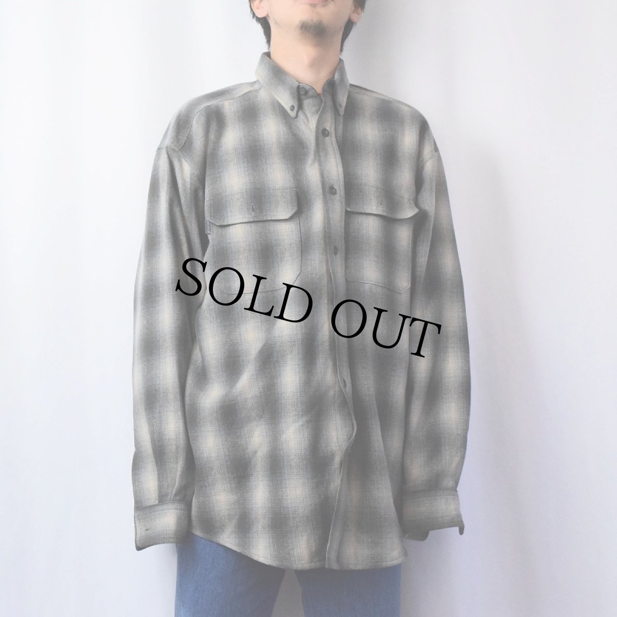 画像2: Woolrich オンブレーチェック柄 エルボーパッチ付き ウールシャツ XL (2)