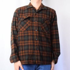 画像2: 60's PENDLETON チェック柄 オープンカラーウールシャツ L (2)