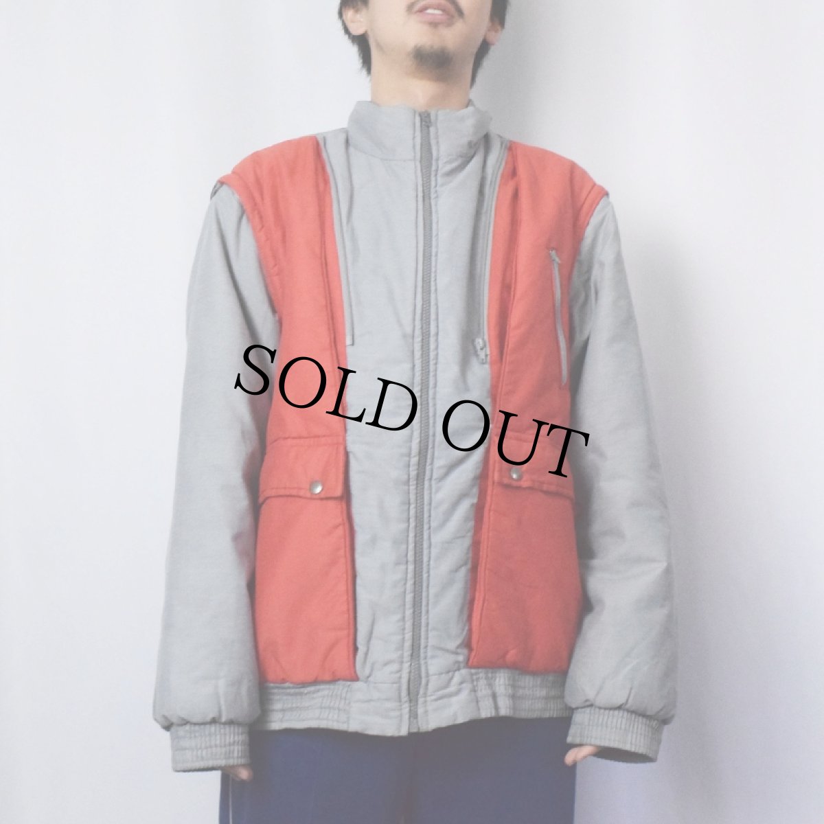 画像2: 切り替えデザイン 中綿入り ドッキングジャケット M (2)