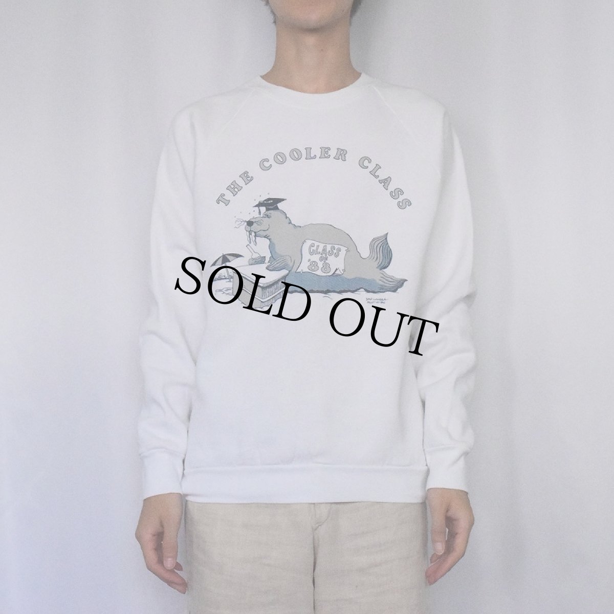 画像3: 80's USA製 "THE COOLER CLASS" イラストプリントラグランスウェット L (3)